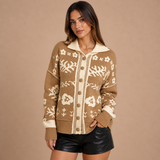 Iziar – cárdigan de punto jacquard con motivos florales y aire vintage acogedor