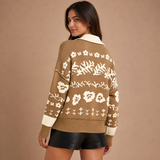 Iziar – cárdigan de punto jacquard con motivos florales y aire vintage acogedor