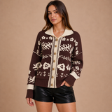 Iziar – cárdigan de punto jacquard con motivos florales y aire vintage acogedor
