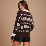 Iziar – cárdigan de punto jacquard con motivos florales y aire vintage acogedor