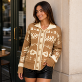 Iziar – cárdigan de punto jacquard con motivos florales y aire vintage acogedor